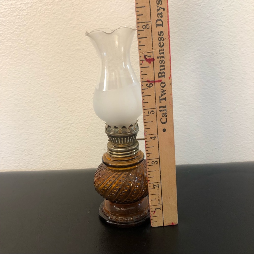 Vintage Miniature Amber Hobnail Glass Oil Lamp 8” - Picture 6 of 6